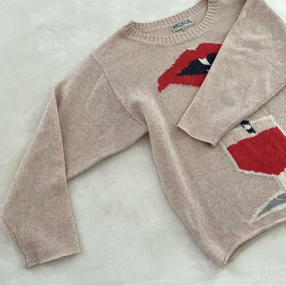 REVOLVE Wildfox Suck It Up Lips Light Pink Oversized Sweater Size XS - Picture 8 of 12